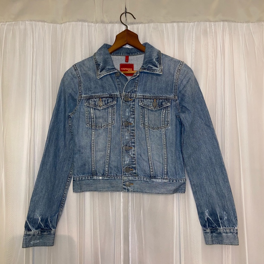 Express Jeans Shorty Denim Distressed Jacket XS